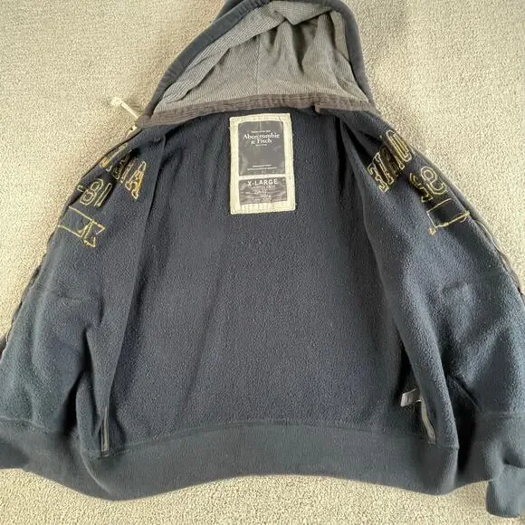 🔥Vintage Y2K Abercrombie & Fitch Spell out Faded Distressed Zip Up Mens Hoodie - Picture 4 of 16